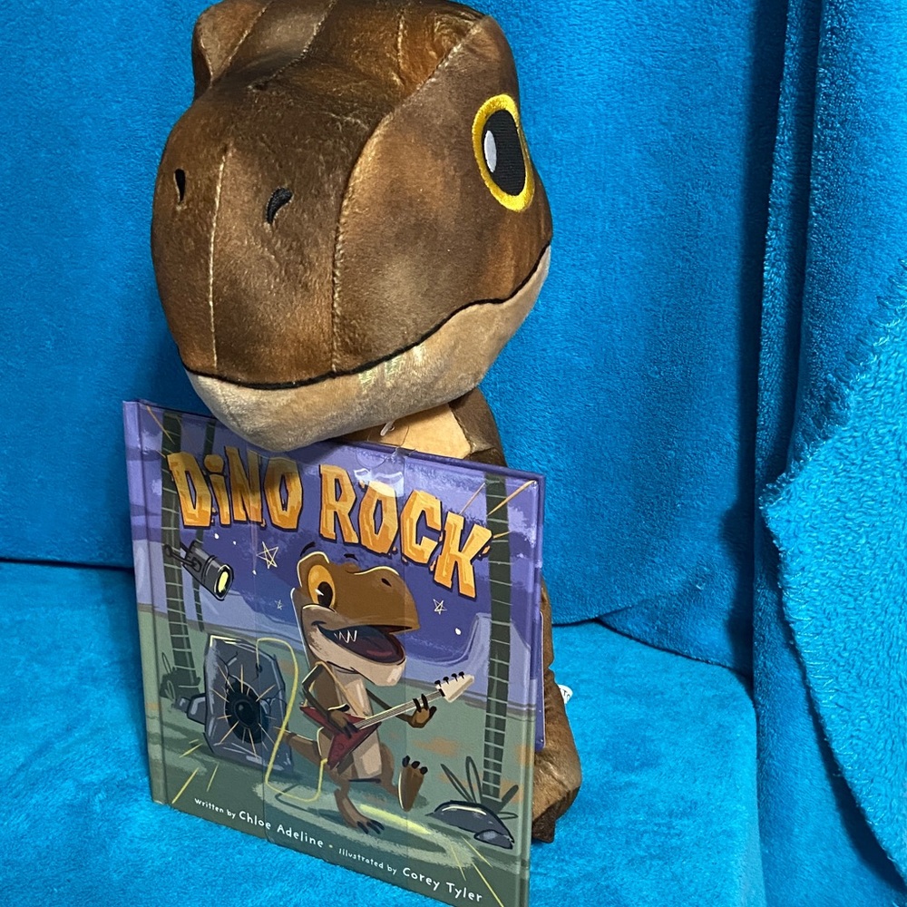 NWT - Brown Dinosaur Plush with Dino Rock Book